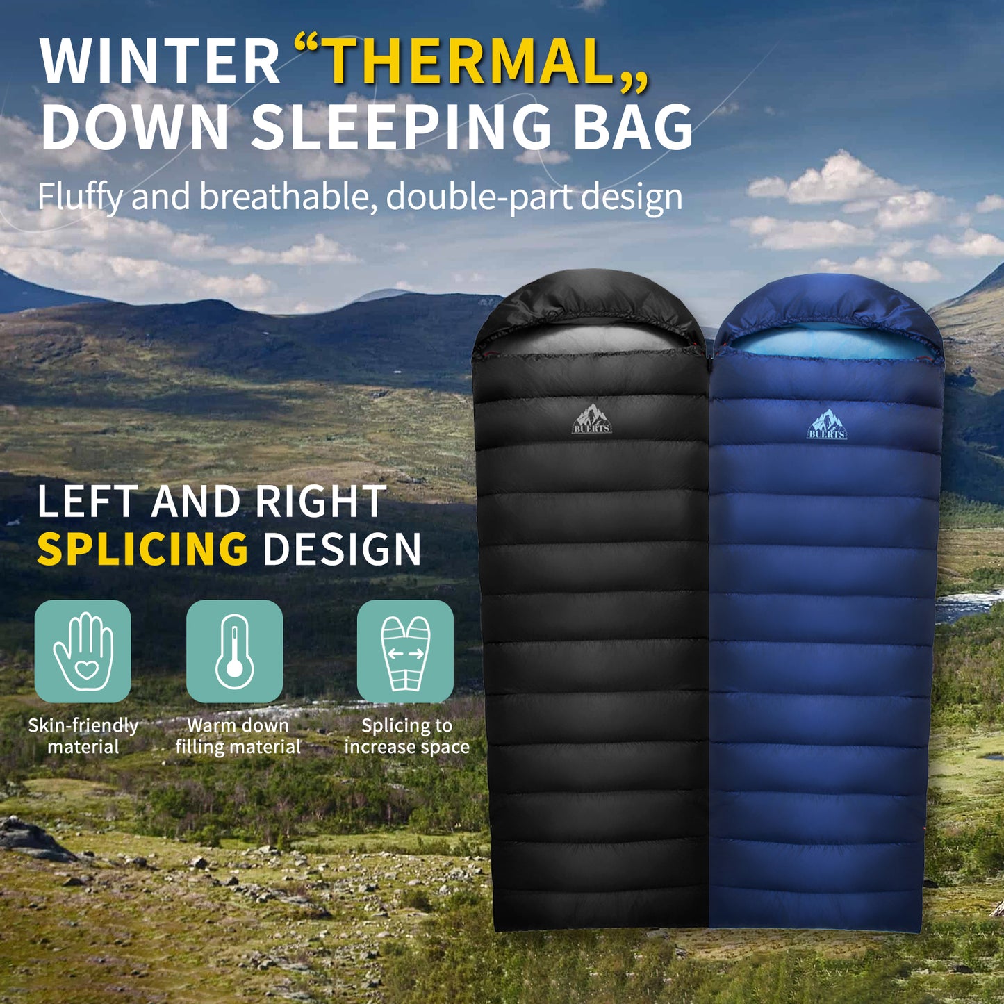 BUERTS Down Sleeping Bag,Ultralight and Warm,Sleeping bag for adults suitable 3 seasons use,lightweight is highly portable and ideal for hiking,backpacking and camping.(B1400))