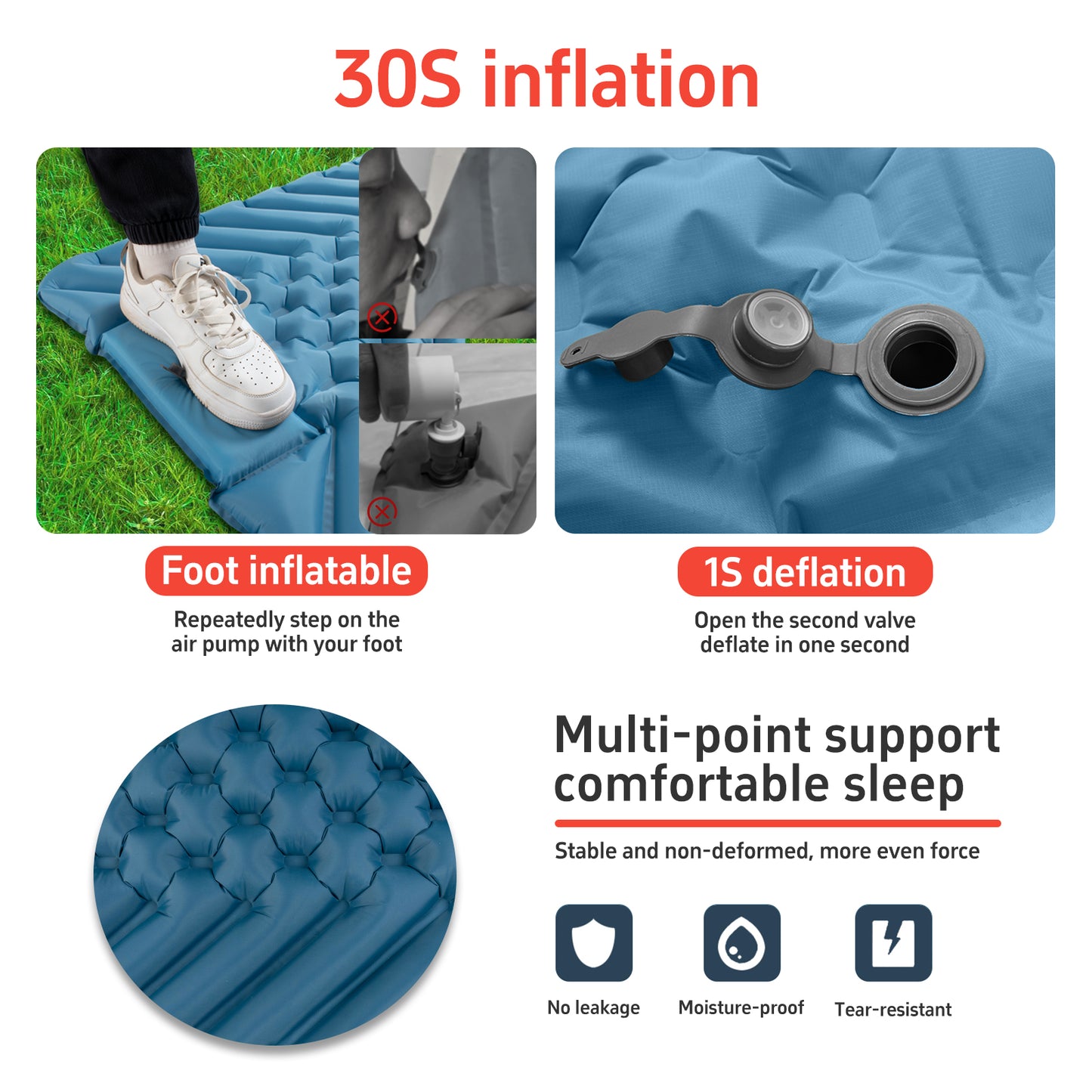 Camping Sleeping mat and Inflatable Pillow - Set, Portable, Ultra-Light, Thickened, Quick to inflate in 30s, can be Spliced. Suitable for Backpacking, Hiking, Camping and Other Scenes(BPDE02)