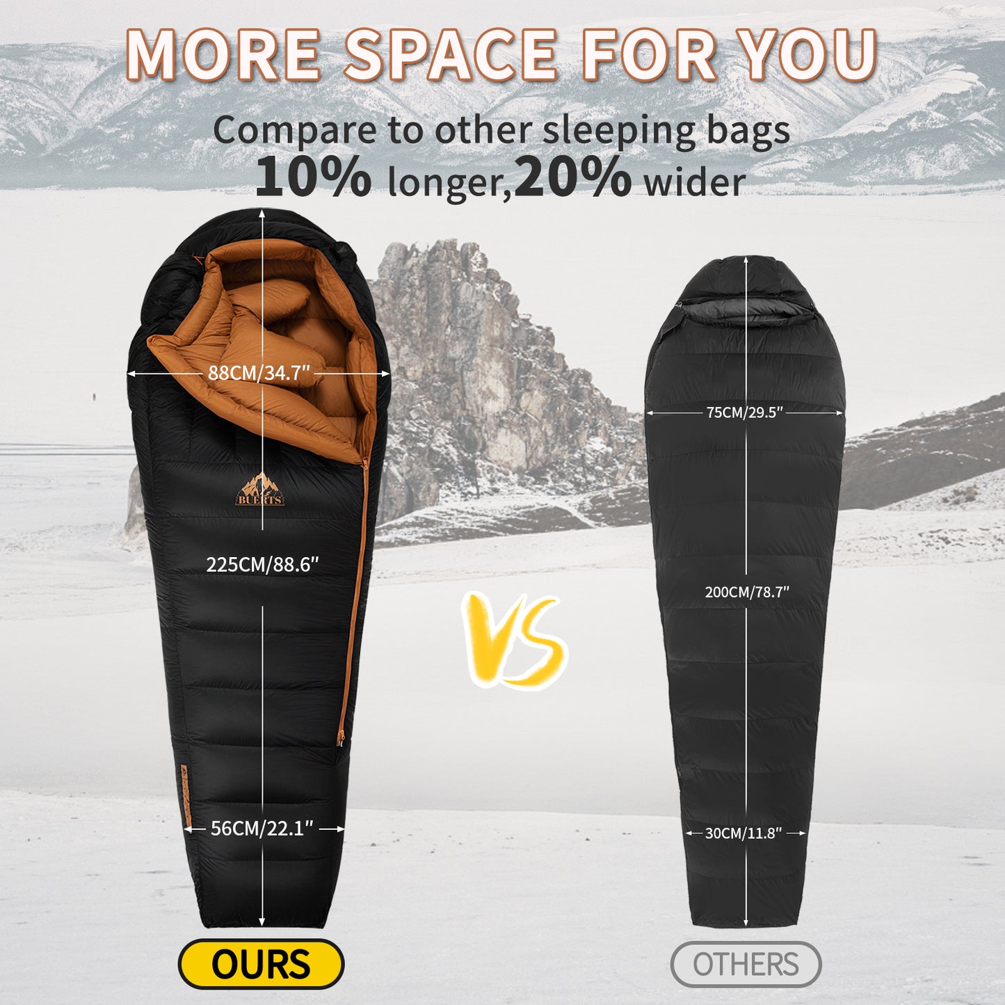 BUERTS Down Backpacking Sleeping Bag for Cold Weather 8°F to -18°F, XXL Large Ultralight Sleeping Bag Ideal for Adults Camping, Hiking and Backpacking(A1500)