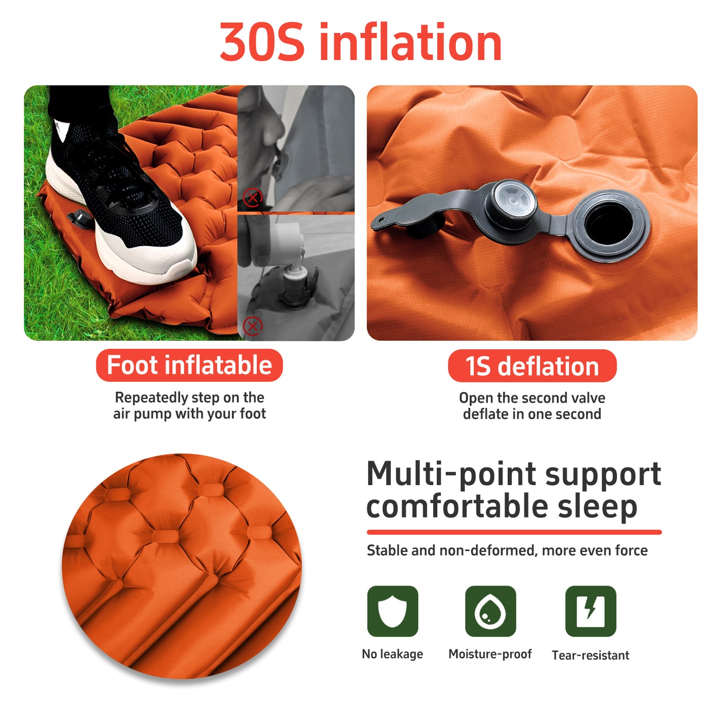 Camping Sleeping mat and Inflatable Pillow - Set, Portable, Ultra-Light, Thickened, Quick to inflate in 30s, can be Spliced. Suitable for Backpacking, Hiking, Camping and Other Scenes(BPDM01)