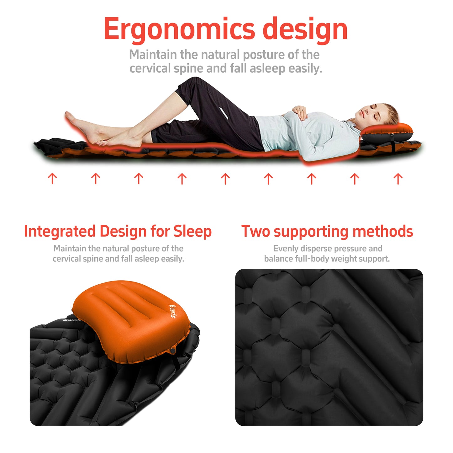 Camping Sleeping mat and Inflatable Pillow - Set, Portable, Ultra-Light, Thickened, Quick to inflate in 30s, can be Spliced. Suitable for Backpacking, Hiking, Camping and Other Scenes(BPDM01)