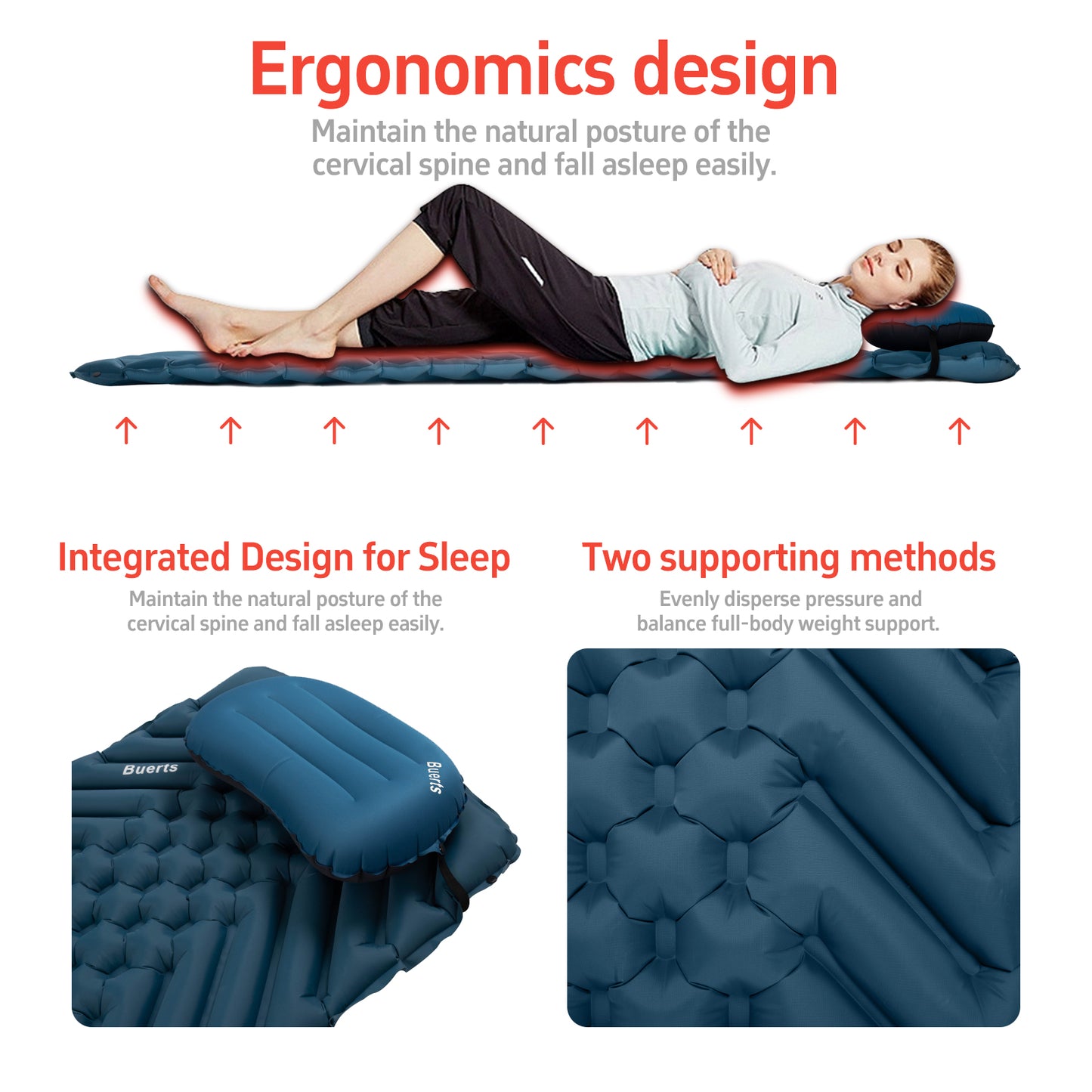 Camping Sleeping mat and Inflatable Pillow - Set, Portable, Ultra-Light, Thickened, Quick to inflate in 30s, can be Spliced. Suitable for Backpacking, Hiking, Camping and Other Scenes(BPDE02)