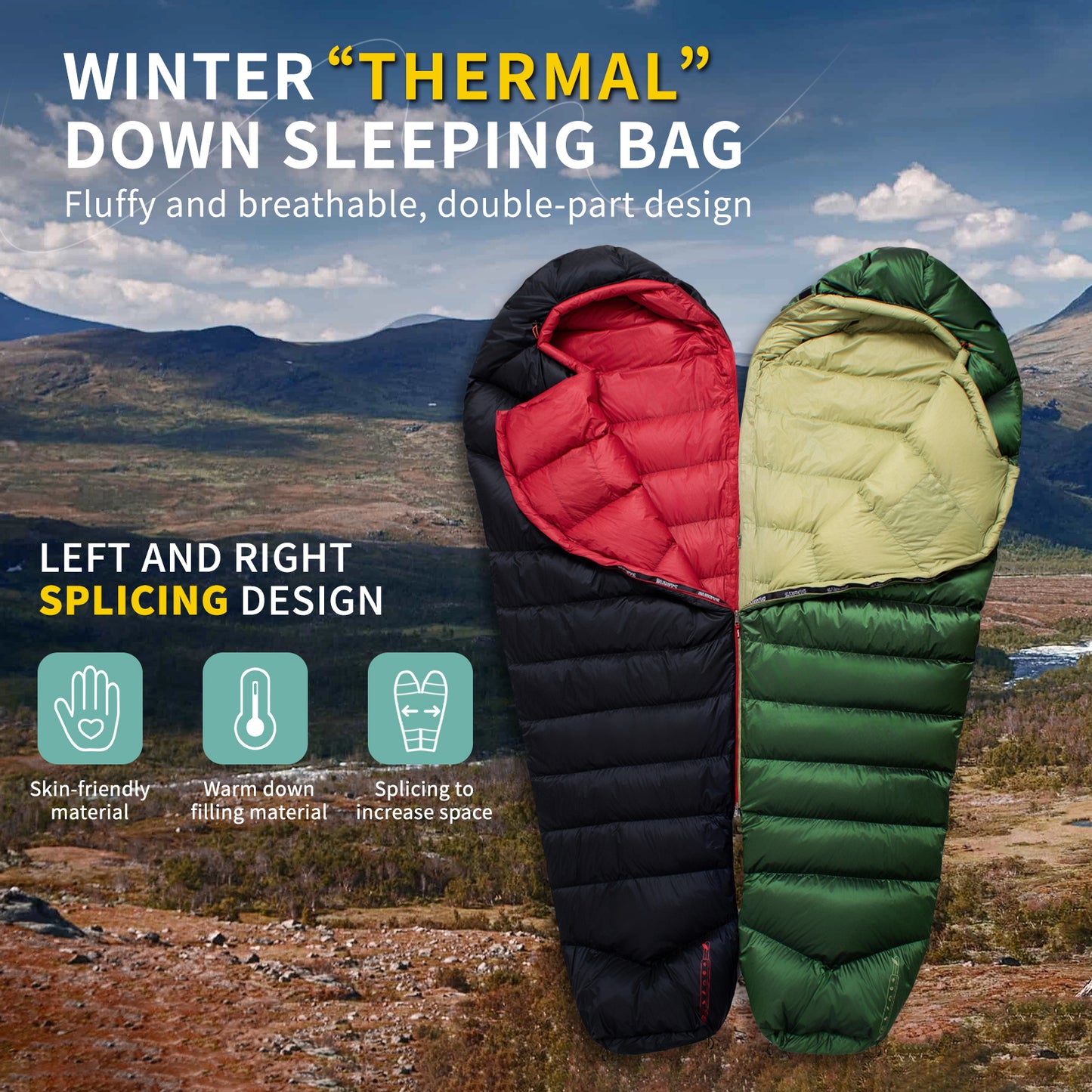 BUERTS Down Sleeping Bag,Ultralight and Warm,Sleeping bag for adults suitable 3 seasons use,lightweight is highly portable and ideal for hiking,backpacking and camping.(C1200)