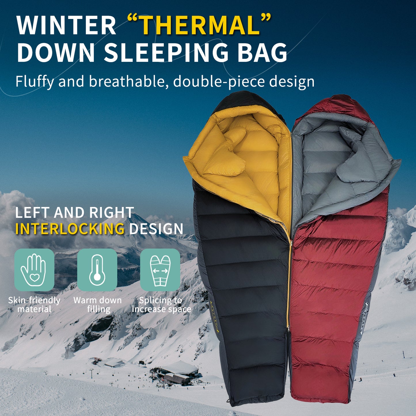 Down Sleeping Bag for Adults Cold Weather Ultralight & Compact 680FP Backpacking Sleeping Bag for Camping, Hiking, Mountaineering(D1400)