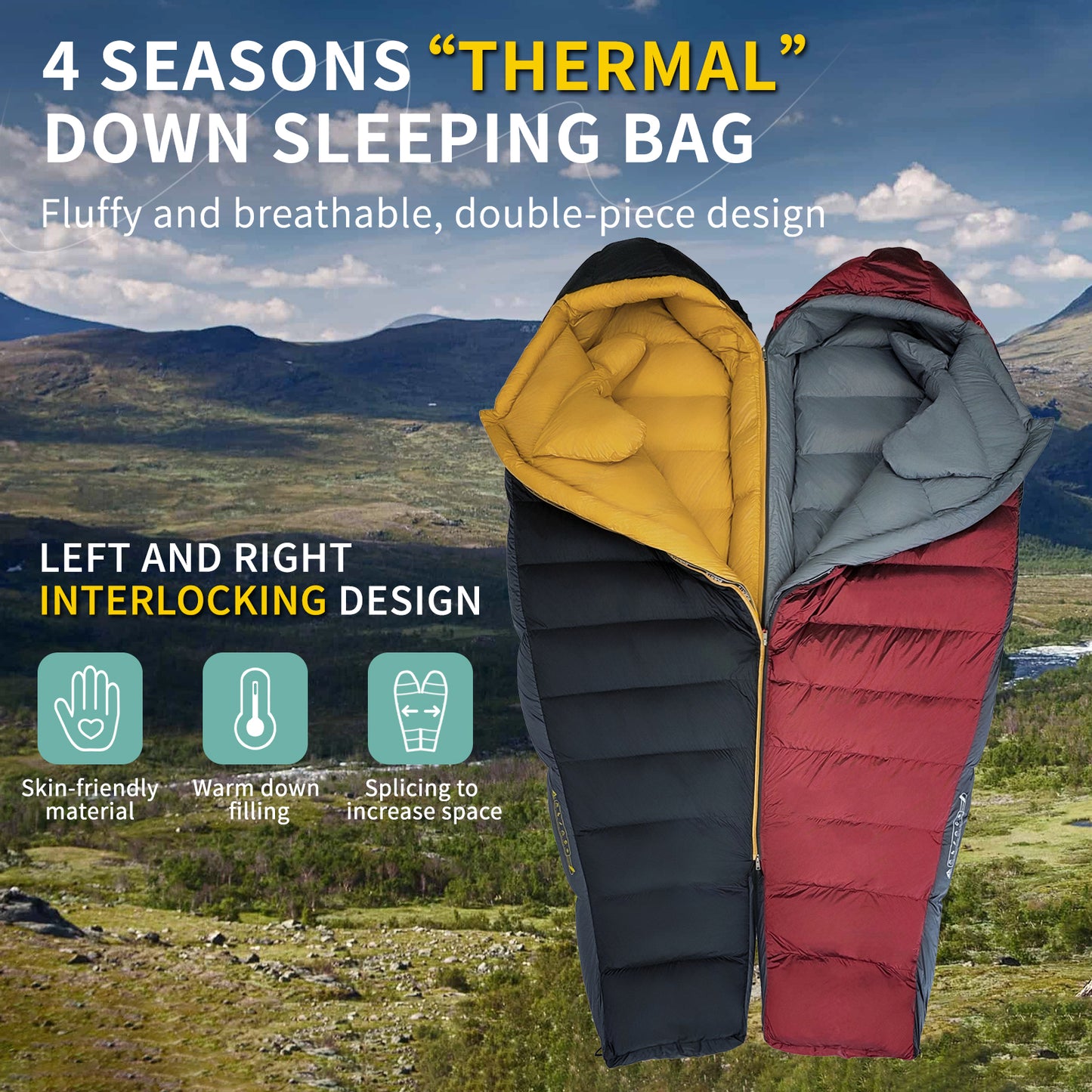 Down Sleeping Bag for Adults Cold Weather Ultralight & Compact 680FP Backpacking Sleeping Bag for Camping, Hiking, Mountaineering(D1000)