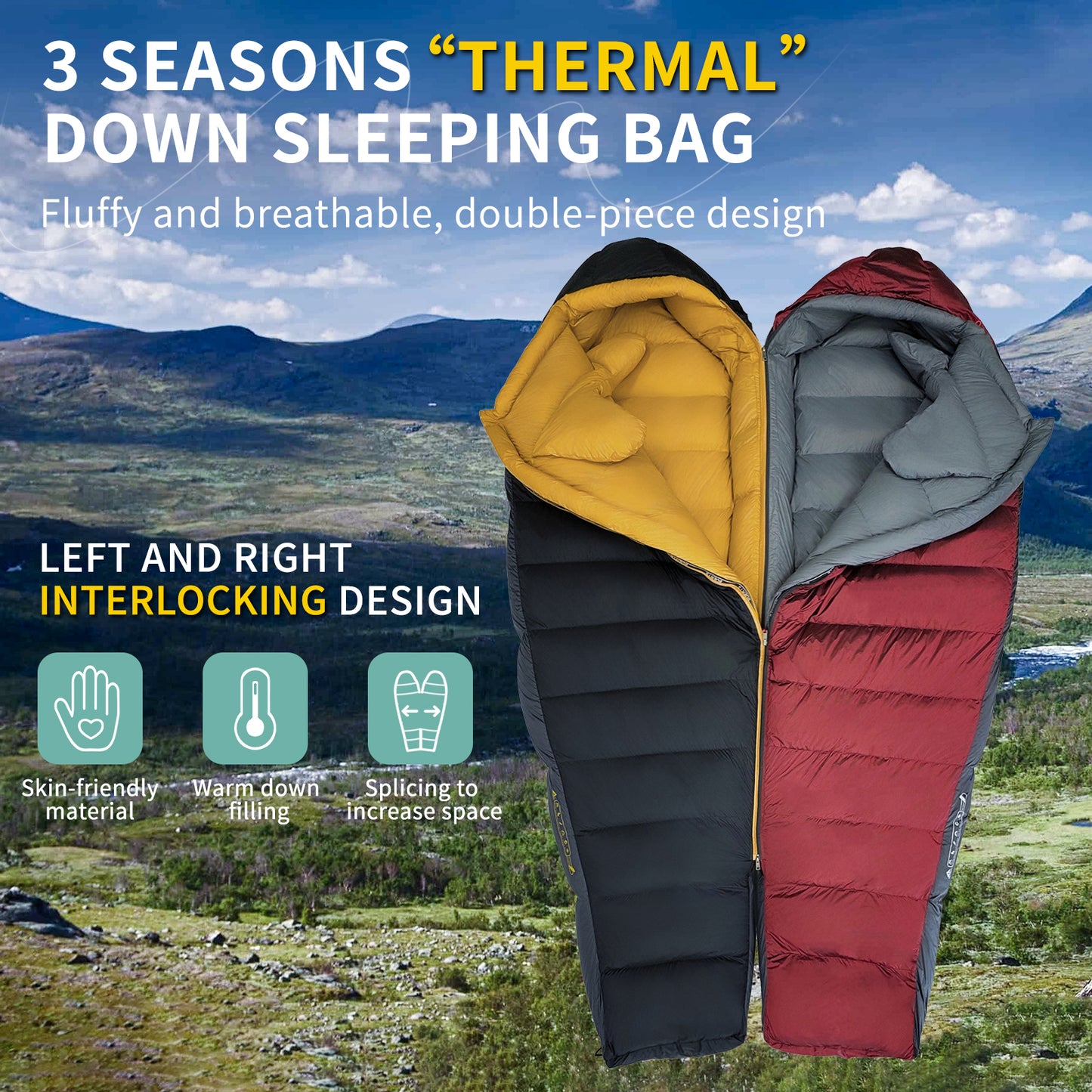 Down Sleeping Bag for Adults Cold Weather Ultralight & Compact 680FP Backpacking Sleeping Bag for Camping, Hiking, Mountaineering.(D650)
