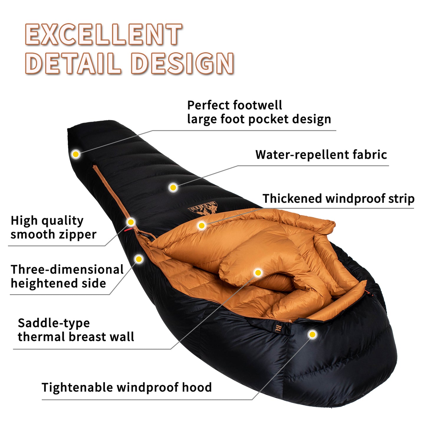 BUERTS Down Backpacking Sleeping Bag for Cold Weather 8°F to -18°F, XXL Large Ultralight Sleeping Bag Ideal for Adults Camping, Hiking and Backpacking(A1500)