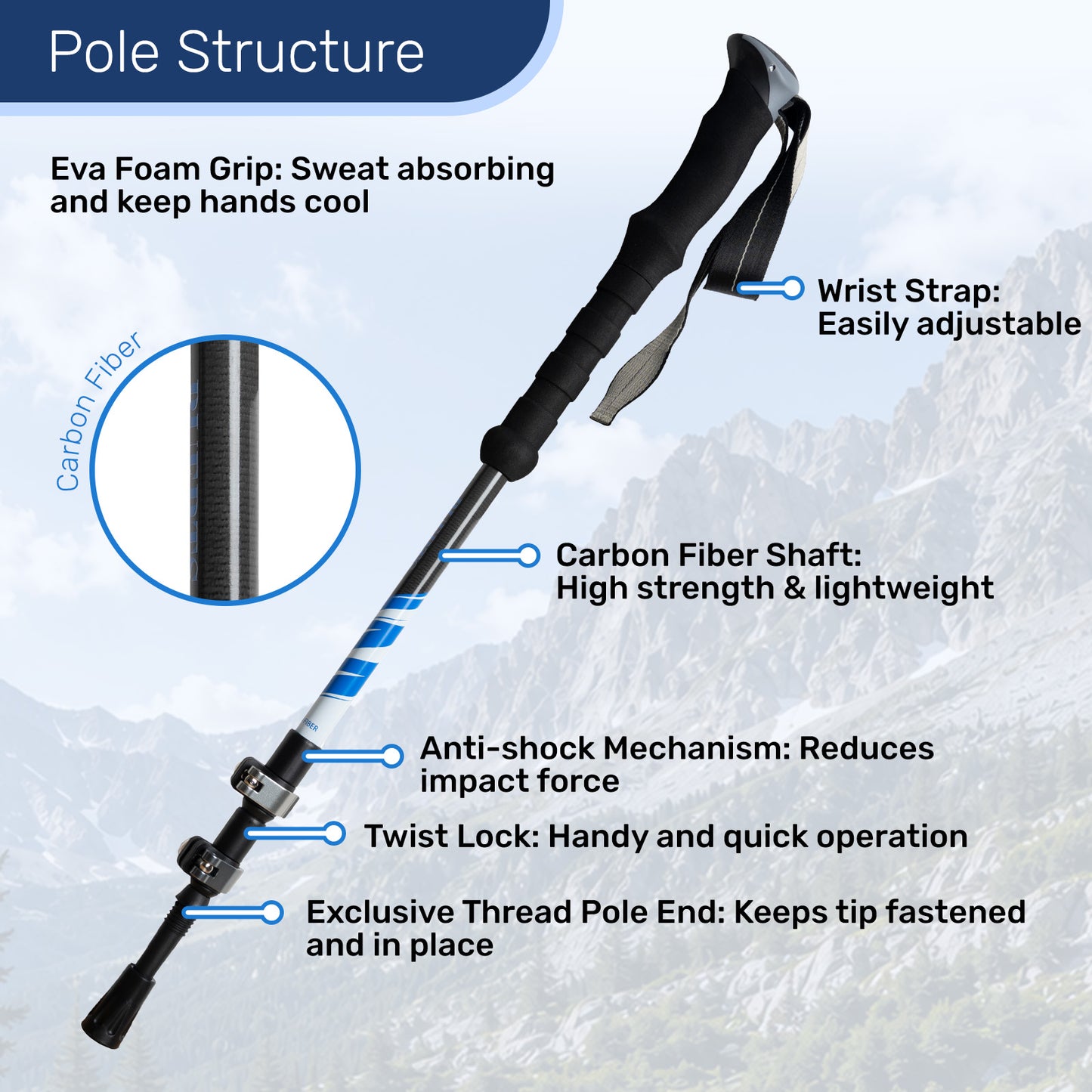 BUERTS Collapsible Trekking Poles for Hiking and Backpacking