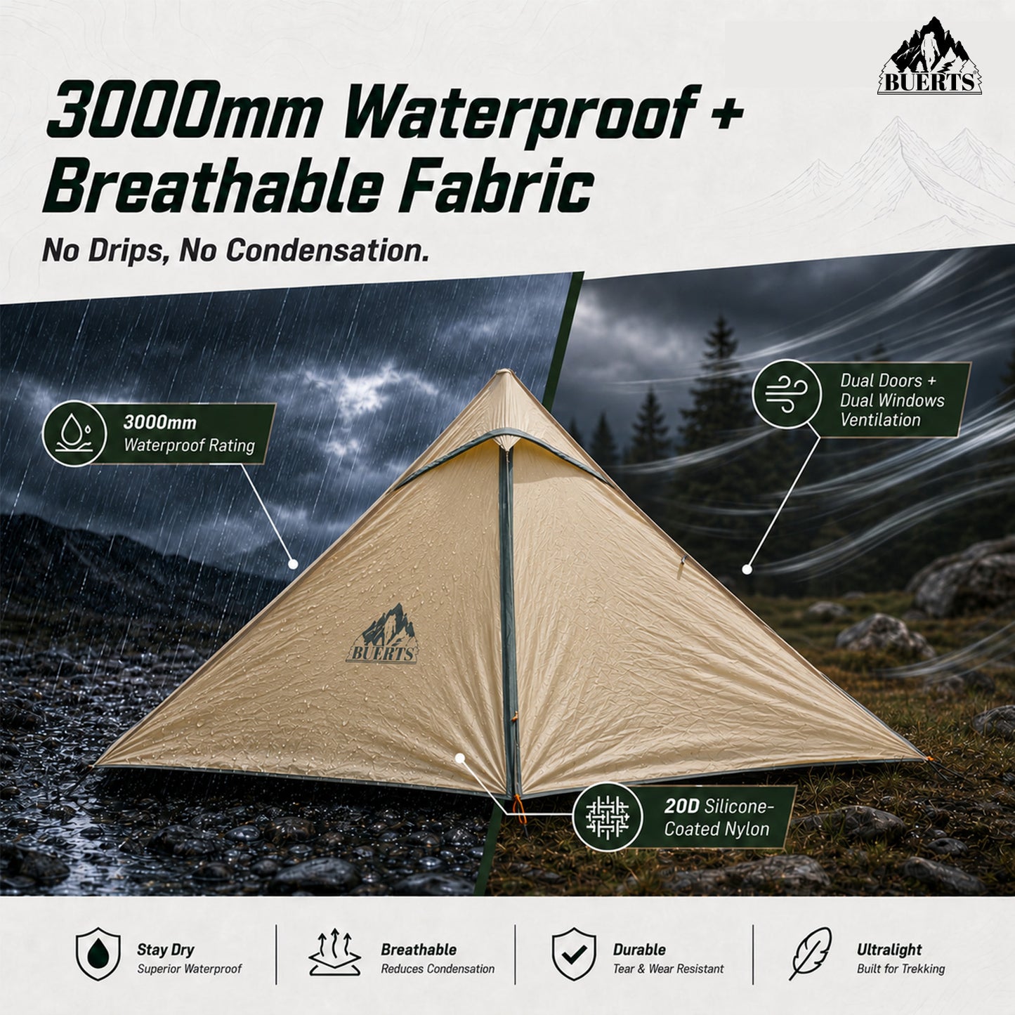 BUERTS Ultralight Trekking Pole Tent for Backpacking