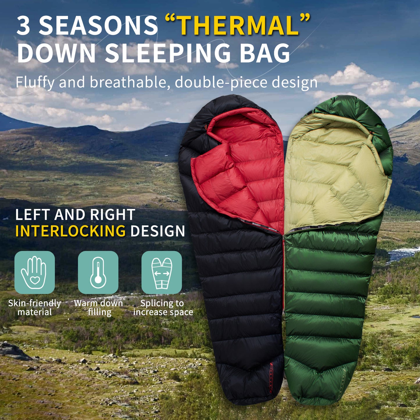 BUERTS Down Sleeping Bag,Ultralight and Warm,Sleeping bag for adults suitable 3 seasons use,lightweight is highly portable and ideal for hiking,backpacking and camping.（C800)