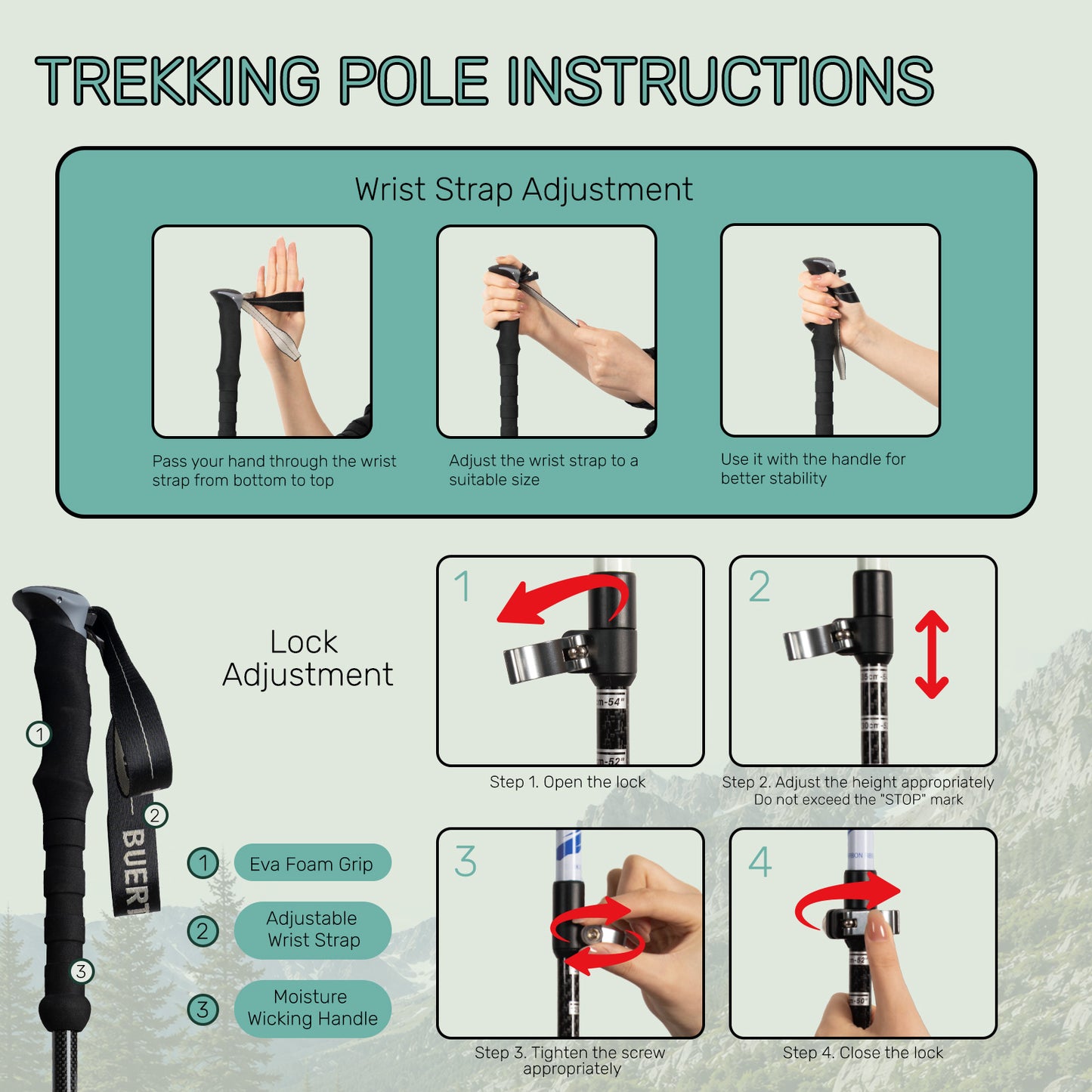 BUERTS Collapsible Trekking Poles for Hiking and Backpacking