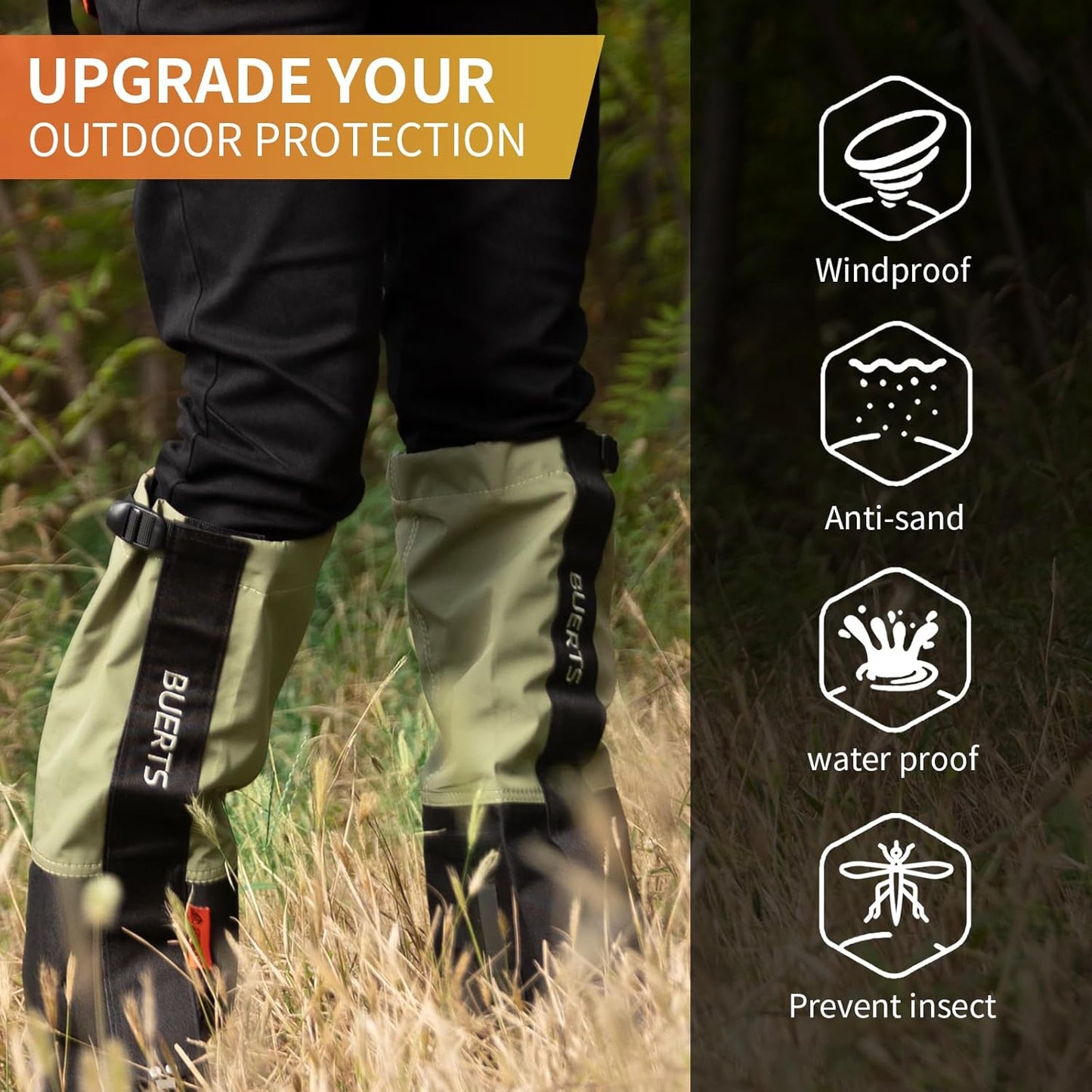 BUERTS Waterproof Hiking Gaiters for Snow and Mountaineering